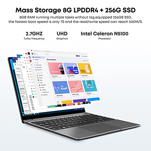 CHUWI Ordenador Portatil GemiBook Pro 14" Notebook Windows 10 Intel Celeron N5100 hasta 2,7Ghz 8GB RAM 256GB SSD 2160 x 1440 2k IPS 3:2 Pantalla Wi-Fi , BT5.1,USB-C