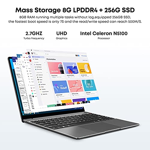 CHUWI Ordenador Portatil GemiBook Pro 14" Notebook Windows 10 Intel Celeron N5100 hasta 2,7Ghz 8GB RAM 256GB SSD 2160 x 1440 2k IPS 3:2 Pantalla Wi-Fi , BT5.1,USB-C