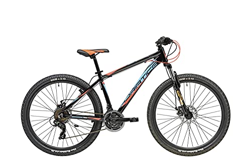 Cicli Adriatica RCK - Bicicleta de montaña de 27,5 pulgadas, cuadro de aluminio, horquilla amortiguada y cambio de 21 V (negro-azul-rojo, cuadro de 43 cm)