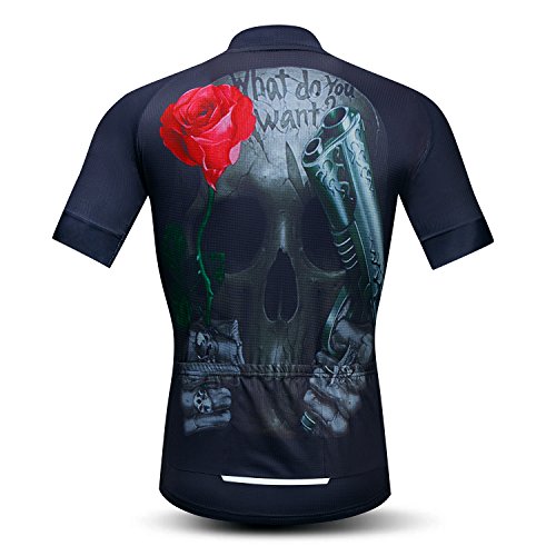 Ciclismo Jersey Hombres Manga Corta Tops Verano Racing Transpirabilidad Negro Cráneo