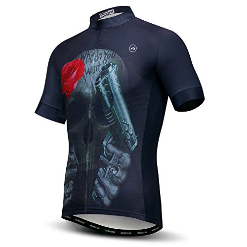 Ciclismo Jersey Hombres Manga Corta Tops Verano Racing Transpirabilidad Negro Cráneo