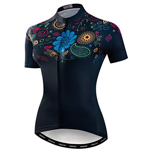 Ciclismo Jersey Mujer Manga Corta Racing Deportes MTB Bike Camisas Bicicletas Ropa, azul (Flower Blue), Small