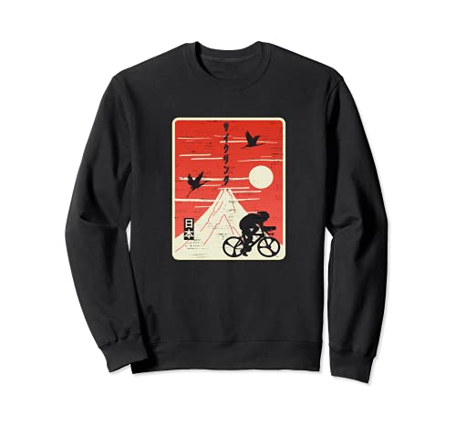 Ciclista en Japón Mt. Fuji Katakana japonés dice ciclismo Sudadera