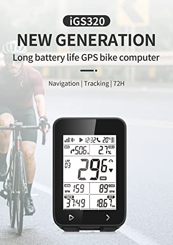 Ciclocomputador GPS iGS320, ordenador de bicicleta inalámbrico impermeable IPX7 Navegación GPS, compatible con sensores ANT+, contador de kilómetros MTB Tracker apto para todas las bicicletas