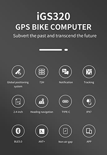 Ciclocomputador GPS iGS320, ordenador de bicicleta inalámbrico impermeable IPX7 Navegación GPS, compatible con sensores ANT+, contador de kilómetros MTB Tracker apto para todas las bicicletas