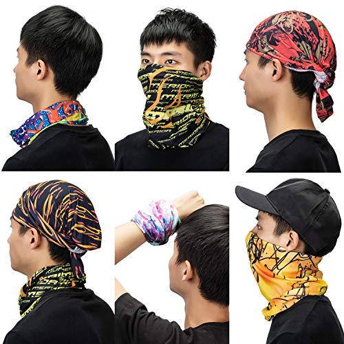 CICMOD Bandanas Multifuncional Braga de Cuello Unisex Bufanda de Verano Elásticas Resistente al Viento para Ciclismo Correr al Aire Libre, Color Dorado, 6pzs