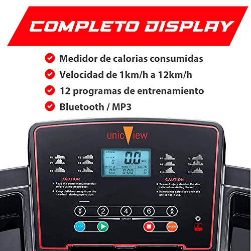 Cinta de Correr y Andar Plegable Eléctrica con Pulsómetro y Pantalla LCD, Máquina Fitness Motor de 1500W hasta 12km/h con 12 programas de Entrenamiento, Sistema de Seguridad, Unisex Adulto, Negro