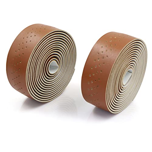 Cinta para manillar bicicleta PU con tapón final, piezas de bicicleta para bicicleta carretera, bicicleta montaña, ligera, antideslizante, cómoda y cómoda banda para manillar bicicleta (marrón)