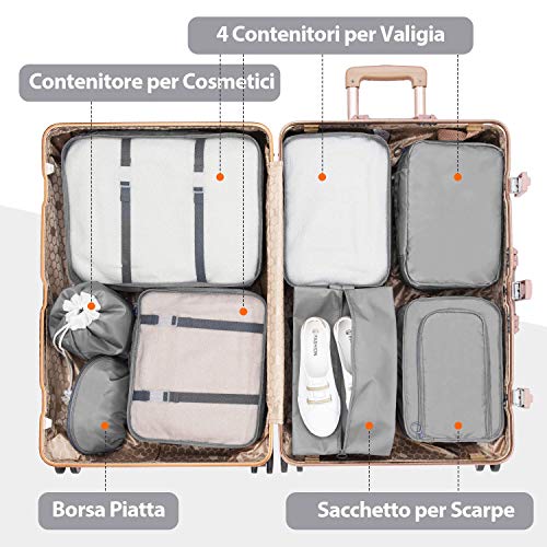 CISHANJIA Packing Cubes, 8 Set Travel Organizer Acessories with Laundry Bag & Shoe Bag (Grey)