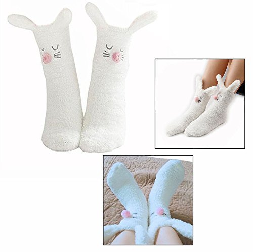 Cisixin Un par Calcetines Extra Gruesa para Deslizar el Piso en la Defensa Aérea Calcetines, Calcetines Blancos y Conejo