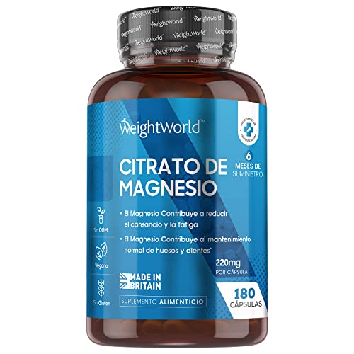 Citrato de Magnesio 740mg, 180 Cápsulas Vegano - 220mg de Magnesio Puro de Alta Biodisponibilidad, Suministro para 6 Meses, Reduce Cansancio y Fatiga, Equilibra los Electrolitos. Suplemento Deportivo