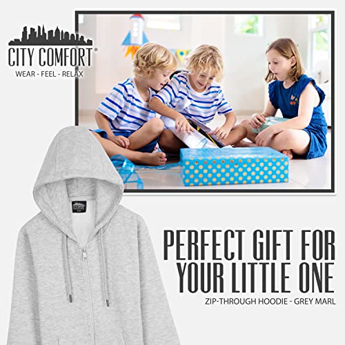 CityComfort Sudadera Niño con Capucha y Cremallera, Chaqueta de Chándal de Niño y Adolescente 4-15 Años (11-12 Años, Gris Jaspeado)