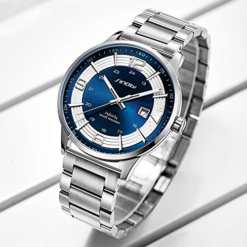 Clásico Adj Impermeable Reloj De Cuarzo Deportivo para Hombre con Diseño De Acero Inoxidable y Personalidad De con Pulsera De Malla (Blue-Number-Mesh)