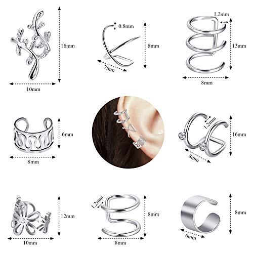 Clips de Oreja de Acero Inoxidable, Comius Sharp 8 Pares Puño de Oreja de Acero Inoxidable Clip sin Perforación Pendientes de Cartílago para Hombres y Mujeres (01)