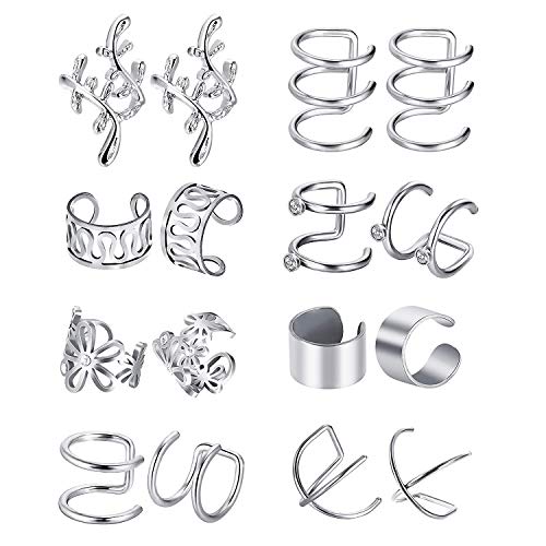 Clips de Oreja de Acero Inoxidable, Comius Sharp 8 Pares Puño de Oreja de Acero Inoxidable Clip sin Perforación Pendientes de Cartílago para Hombres y Mujeres (01)