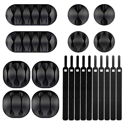 Clips para Cables de Silicona, Organizador de Cable Autoadhesivo 10 Pcs 5 Tamaños para Eléctrico Cable, USB Carga Cable, Gestión de Alambre para la Hogar Oficina, Negro