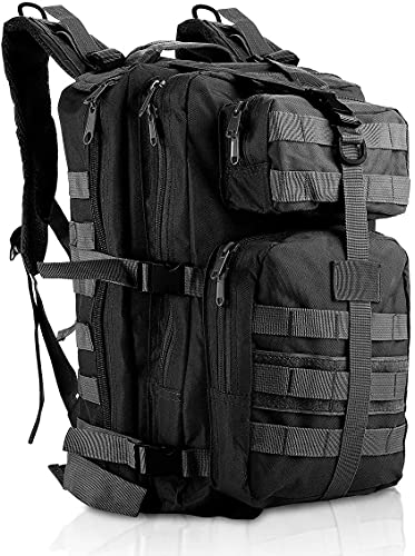 CLIPSEAM Mochila Táctica Militar 28L, Paquete de Asalto MOLLE de Capacidad para Utilidad Militar, Bolsa de Emergencia, para Caza Senderismo Acampada Gimnasio Crossfit, Colegio (Negro)