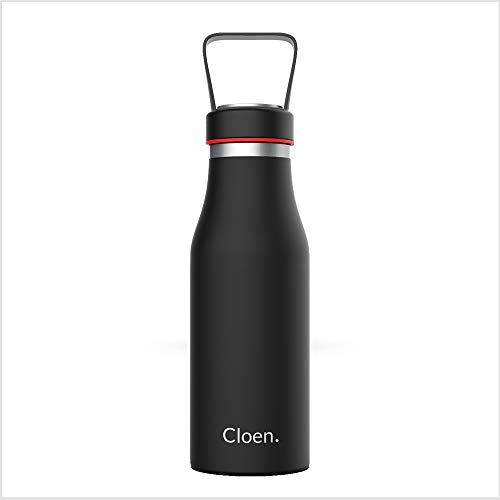 CLOEN Botella de Agua Acero Inoxidable, Aislamiento de Vacío, Triple Pared, Botellas de Frío/Caliente, Libre de BPA, Botella Reutilizable, Gimnasio, Deportes, Escolar, Bicicletas. by (Negro)