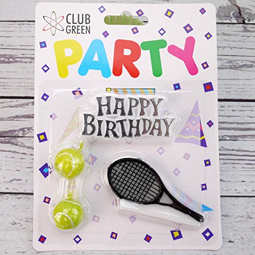 Club Green Velas Vela de «Feliz cumpleaños», 2 Pelotas de Tenis y 1 Raqueta, Color Amarillo