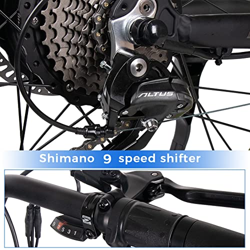 CM-900 Bicicleta eléctrica de neumático Grueso de 26 Pulgadas 48V 17AH Batería de Litio Pedal asistido Frenos de Disco hidráulicos Shimano de 9 velocidades