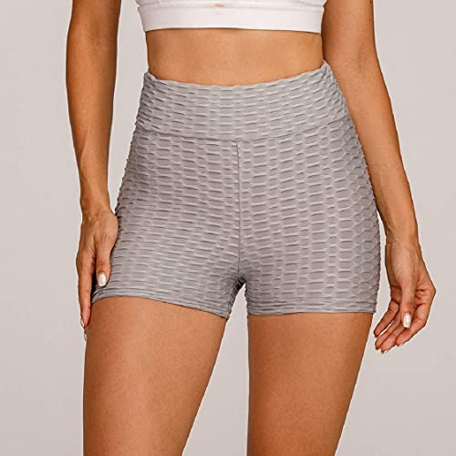 CMTOP Cortos Leggings Mujer Mallas Yoga Alta Cintura Gimnasio Correr Pantalones Cortos Verano Leggings por Encima de la Rodilla Push Up Pantalones Deporte de Entrenamiento (Gris, M)