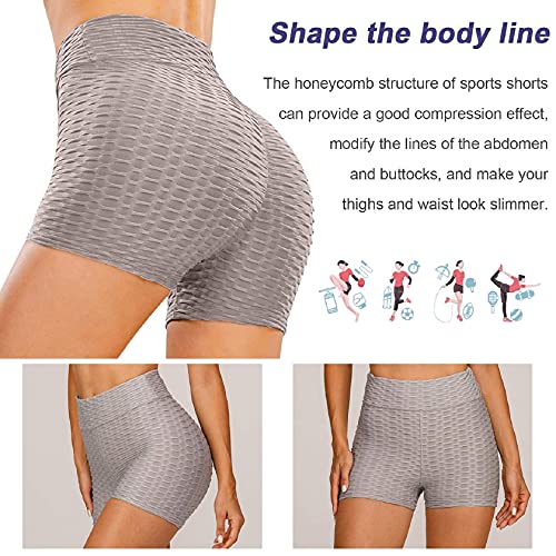 CMTOP Cortos Leggings Mujer Mallas Yoga Alta Cintura Gimnasio Correr Pantalones Cortos Verano Leggings por Encima de la Rodilla Push Up Pantalones Deporte de Entrenamiento (Gris, M)