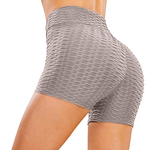 CMTOP Cortos Leggings Mujer Mallas Yoga Alta Cintura Gimnasio Correr Pantalones Cortos Verano Leggings por Encima de la Rodilla Push Up Pantalones Deporte de Entrenamiento (Gris, M)