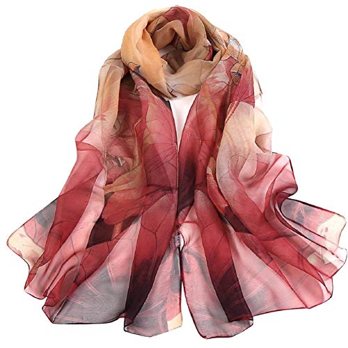 CMTOP Fular De Mujer Bufanda De Seda Diseño Retro Elegante Pañuelo cuello Estola Multicolor(rojo,Talla única)