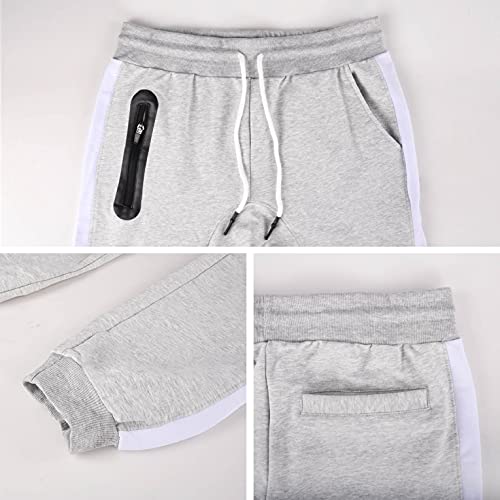 CMTOP Pantalones de Deporte para Hombre Algodón Pantalones Largo Hombre con Cremallera Bolsillos Casuales Elásticos Jogger Pants Slim Fit Trouser Sweat Pants con cordón(Gris Claro,XS)