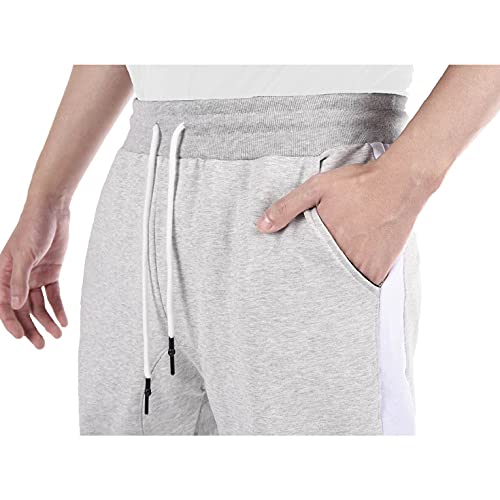 CMTOP Pantalones de Deporte para Hombre Algodón Pantalones Largo Hombre con Cremallera Bolsillos Casuales Elásticos Jogger Pants Slim Fit Trouser Sweat Pants con cordón(Gris Claro,XS)