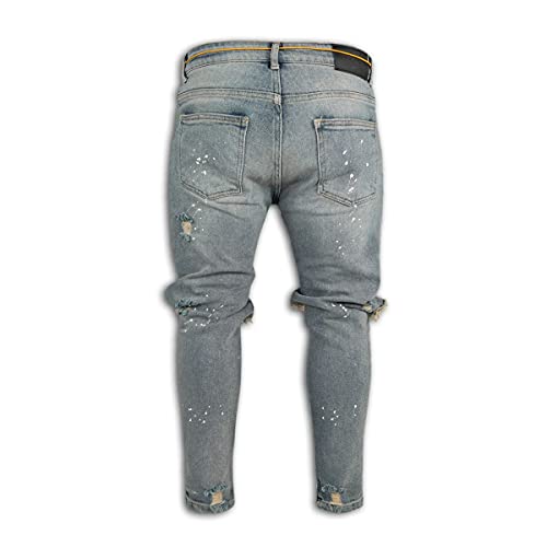 CNBPLS Pantalones Vaqueros del Ciclista Delgada De Los Hombres, Los Pantalones De Pie Rasgados Delgado Y Destruido, Los Pantalones del Ciclista Destruidos,Light Blue,3XL