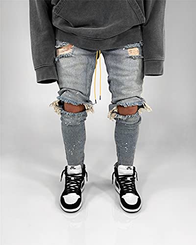 CNBPLS Pantalones Vaqueros del Ciclista Delgada De Los Hombres, Los Pantalones De Pie Rasgados Delgado Y Destruido, Los Pantalones del Ciclista Destruidos,Light Blue,3XL