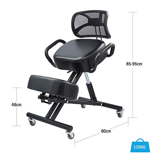 CO-Z Silla Ergonómica para Rodillas con Respaldo Silla Ergonómica de Rodillas Ajustable para Mejorar la Postura Taburete para Rodilla con Ruedas y Cojines Gruesos (con Respaldo)