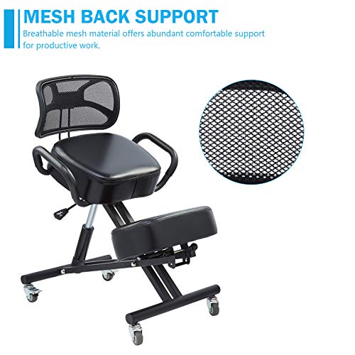 CO-Z Silla Ergonómica para Rodillas con Respaldo Silla Ergonómica de Rodillas Ajustable para Mejorar la Postura Taburete para Rodilla con Ruedas y Cojines Gruesos (con Respaldo)