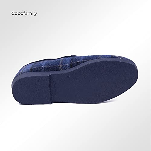 CoboFamily Zapatillas de Estar por Casa Hombre Cuadros Zapatos Mocasines Paño Plano Cerradas Slipper Calido Comodo Pantufla Suela Caucho MADE IN SPAIN (44, Marino)