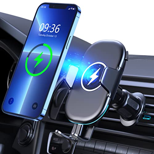 Cocoda Cargador Inalambrico Coche, Soporte Móvil Coche Carga Inalambrica de Rápida Qi 15W, Sujeta Movil Coche Rotación de 360°, Compatible con iPhone 13 13Pro MAX Mini/12/11/XS, Samsung, Xiaomi, etc