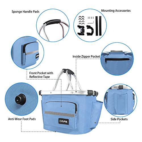 COFIT Canasta de Bicicleta Plegable, Cesta de Bicicleta Multifuncional Utilizada para Llevar Mascotas, Bolsas de Compras, Bolsas de Viaje, Acampar al Aire Libre Actualizado Azul