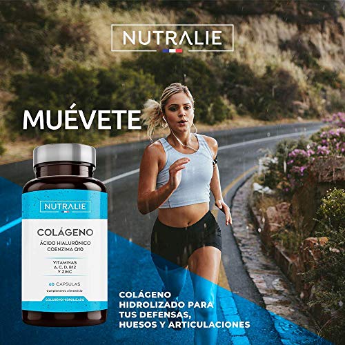 Colágeno + Ácido Hialurónico + Coenzima Q10 + Vitaminas A, C, D y B12 + Zinc | Energía y Articulaciones Fuertes | Colágeno Hidrolizado en 60 cápsulas | Nutralie