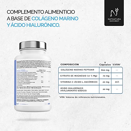 Colágeno marino con magnesio. Colágeno hidrolizado PEPTAN® para el mantenimiento de articulaciones, cartílagos, huesos y piel. Colágeno Marino Hidrolizado + magnesio + ácido hialurónico + vitamina C.