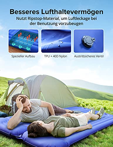 Colchón doble para dormir, para dos personas, colchón aislado para 4 estaciones, colchoneta de aire inflable ligera, tamaño pequeño con bolsa de bomba para exteriores, senderismo