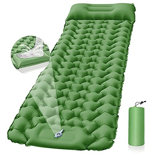 Colchoneta Camping autoinflable con Bomba de pie, colchón Camping Inflable Compacto Ligero 10 cm Grosor colchoneta Camping Grande Adultos y niños para Senderismo, mochilero, Viajes, Hamaca (Verde)