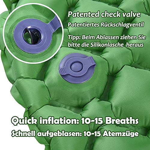 Colchoneta inflable para camping de Hikenture, compacto e impermeable, resistente a la humedad, para excursionismo, tienda de campaña, hamaca, color azul y verde, Green New