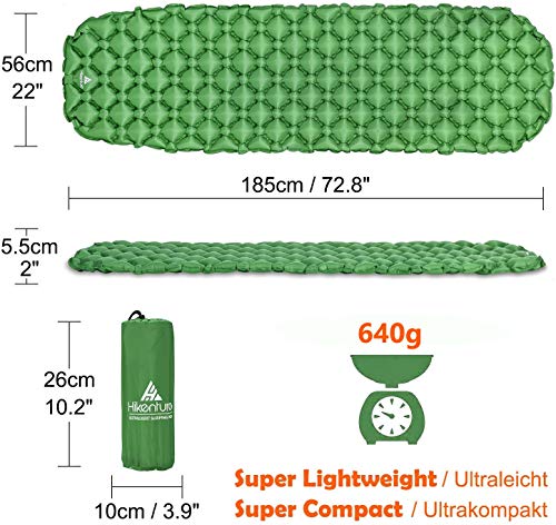 Colchoneta inflable para camping de Hikenture, compacto e impermeable, resistente a la humedad, para excursionismo, tienda de campaña, hamaca, color azul y verde, Green New