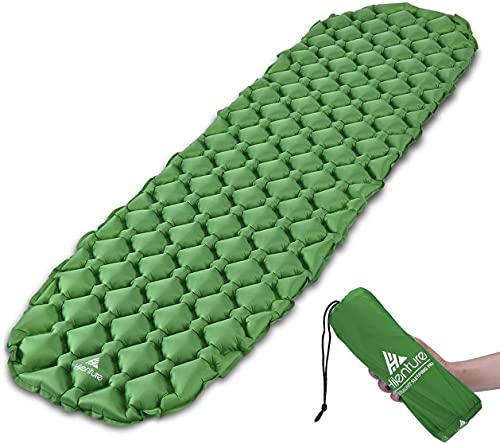 Colchoneta inflable para camping de Hikenture, compacto e impermeable, resistente a la humedad, para excursionismo, tienda de campaña, hamaca, color azul y verde, Green New