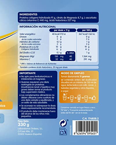 Colnatur Complex - Colágeno Natural Para Músculos y Articulaciones, Vitamina C, Magnesio y Ácido Hialurónico, Sabor Neutro, 330 Gramos