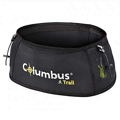COLUMBUS Trail Running | Run Hip Belt Cinturón de Hidratación Elástico para Correr. 4 Bolsillos y 2 Cintas Elásticas para los Bastones. Color Negro.