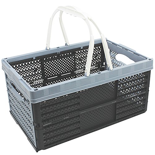 com-four® Caja Plegable con Asas de 16 litros - Caja de Transporte con Asas - Caja de Almacenaje Robusta - Cesta de Compras Plegable - 20 x 40 x 27 cm (01 Pieza - Gris)