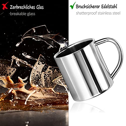 com-four® Taza de café de acero inoxidable - 180 ml - Taza de café - Taza termo-bebedora hecha de acero inoxidable - Taza con aislamiento de doble pared - SIN BPA (180ml)
