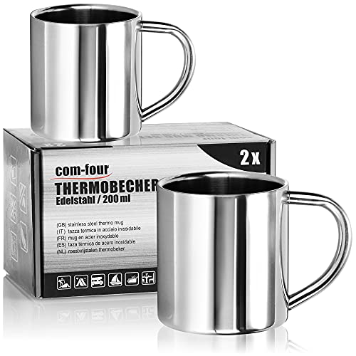 com-four® Taza de café de acero inoxidable - 180 ml - Taza de café - Taza termo-bebedora hecha de acero inoxidable - Taza con aislamiento de doble pared - SIN BPA (180ml)