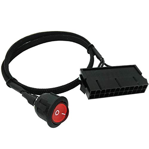 COMeap 24 pines ATX LED rojo de encendido Encendido apagado Cambiar Puente puente Adaptador Trenzado Cable de 21,5 pulgadas (55 cm)